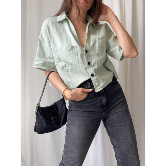 TOP cropped button up top — In Sage - Picture 7 of 10